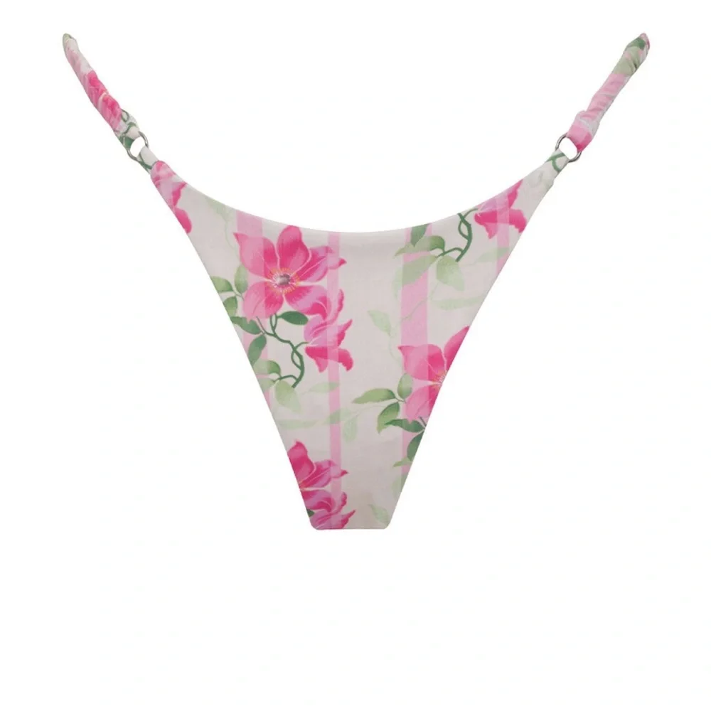 Frankie's Bikinis White Floral Pink Green Triangle Bikini
